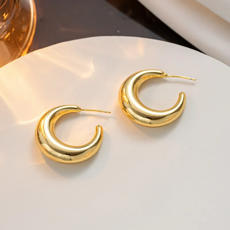 Vintage Minimalistisch Titanstahl Gold C-Form Tränenform Ohrringe Für Damen Luxus Spiegelpoliert Geometrische Ohrstecker