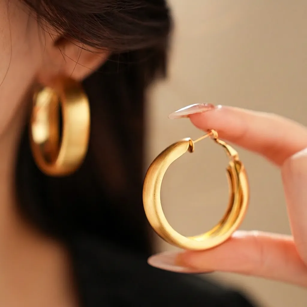 Orecchini A Cerchio Grandi Metallo Spazzolato Geometrico Placcato Oro Opaco Gioielli Di Moda Minimalisti Con Perno In Argento