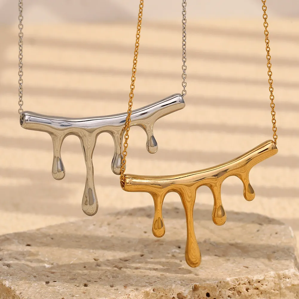 Waterfall Pendant Necklace Liquid Melting Metal Design Stainless Steel 18K Gold Plated Elegant Niche Jewelry For Women
