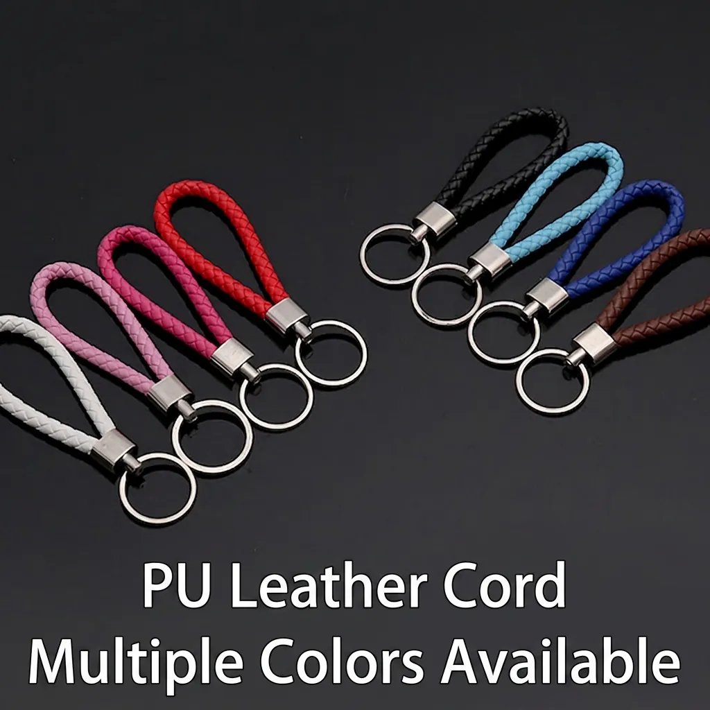 Moderno Semplice Portachiavi in Pelle PU Intrecciato a Mano Cinturino ad Anello in Metallo per Ciondolo per Auto Borsa Gioielli