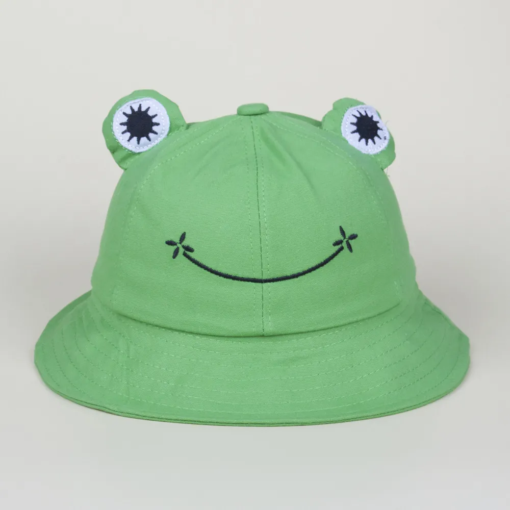 Frog Bucket Hat Cotton Canvas With 3D Eyes Smile Embroidery Sun Protection For Kids Adults Summer Travel Cute Sunshade
