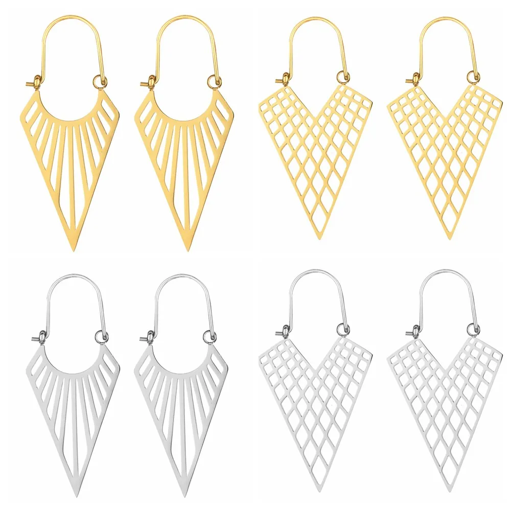 Boucles D'oreilles Géométriques Ajourées Triangle Éventail Acier Inoxydable Style Bohème Vintage Femmes