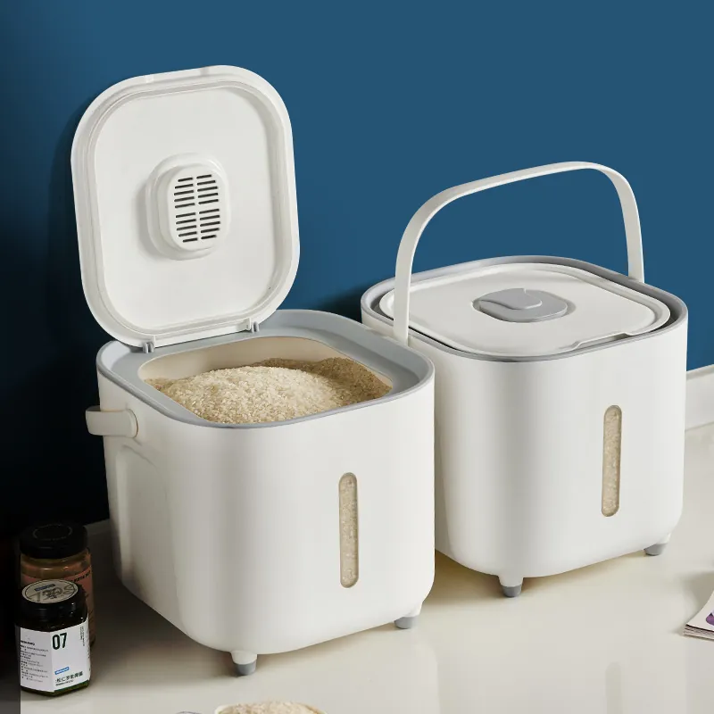 Portable Rice Storage Bucket Food Grade PP Sealed Moisture Proof Insect Proof Kitchen Flour Grain Container With Measuring Cup