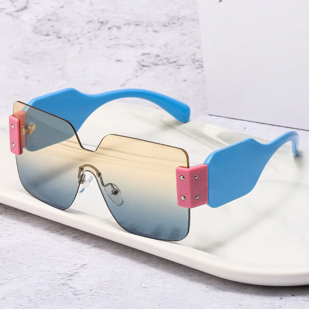 Rimless Oversized Sunglasses Integrated PC Lens UV400 Protection Fashion Square Wide Temple Eyewear For Travel Party