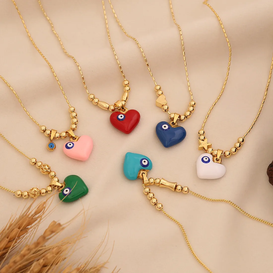 Collier Pendentif Cœur Mauvais Œil Pour Femmes Acier Inoxydable Plaqué Or Chaîne À Perles Bijoux Tendance