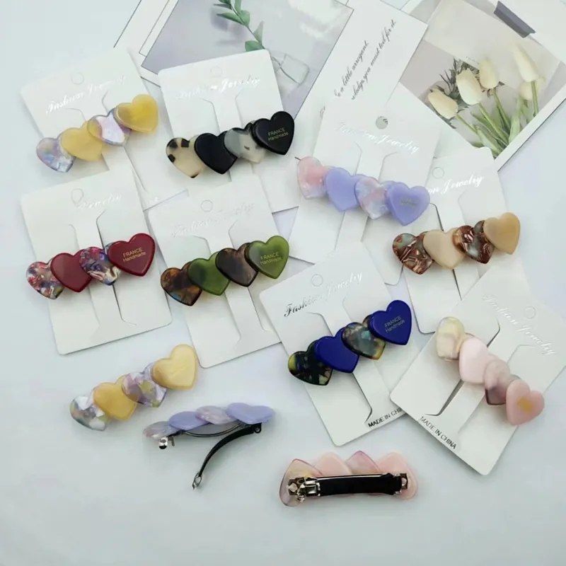 Vintage Heart Hair Clip Acetate Spring Hairpin Color Blocking Floral Tortoise Shell Hair Accessories For Women Girls