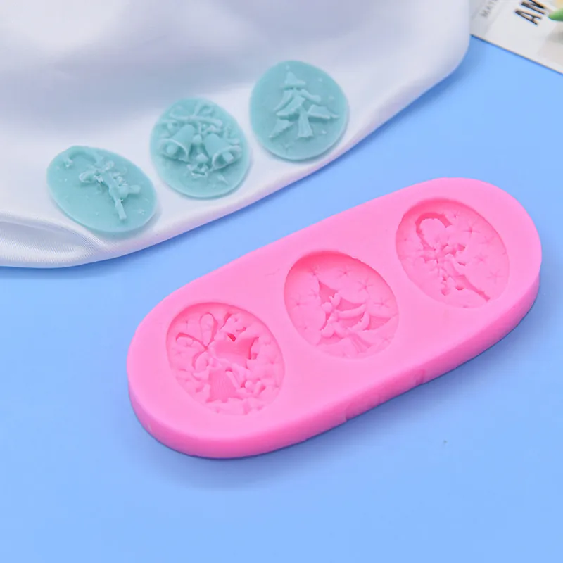 Christmas Tree Bell Cane Silicone Mold Baking Fondant Chocolate DIY Handmade Soap Decoration Flexible Pink