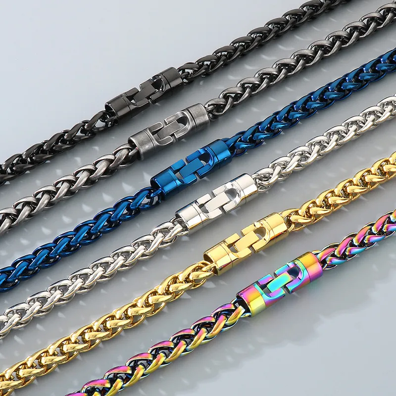 Collier Et Bracelet En Acier Inoxydable Chaîne De Blé Fermoir Rotatif Bijoux De Mode Hip Hop Pour Hommes Et Femmes