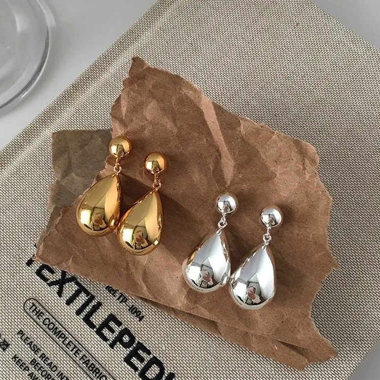 Teardrop Stud Earrings Copper Geometric Minimalist Statement Jewelry For Women High Polish Metallic Finish
