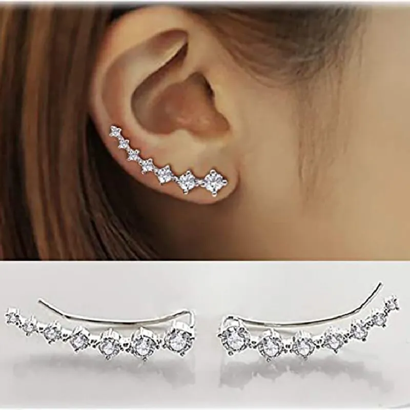 Korean Style Zirconia Ear Climber Earrings Copper Geometric Arc Ear Crawler Minimalism Sparkling Jewelry Gift For Women
