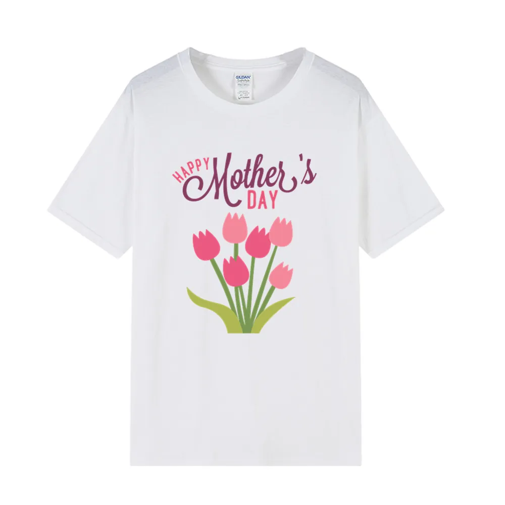 Mother's Day Cotton T-Shirt Casual Short Sleeve Loose Breathable Printed Floral Heart Top Gift For Mama