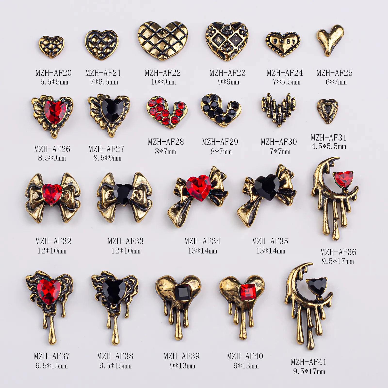 Vintage Gold Alloy Nail Art Charms Heart Bow Rhinestone DIY Manicure Decoration Gothic Punk Style Accessory
