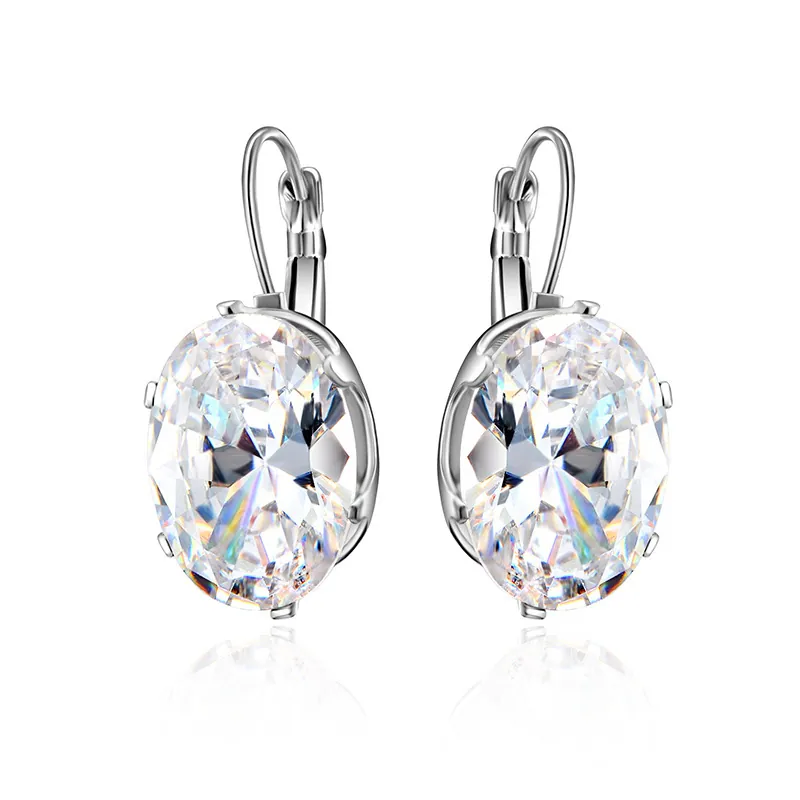 Elegant Alloy Oval Rhinestone Leverback Earrings For Women Fashion Korean Style Sparkling Gemstone Dangle Earrings Jewelry Accessory