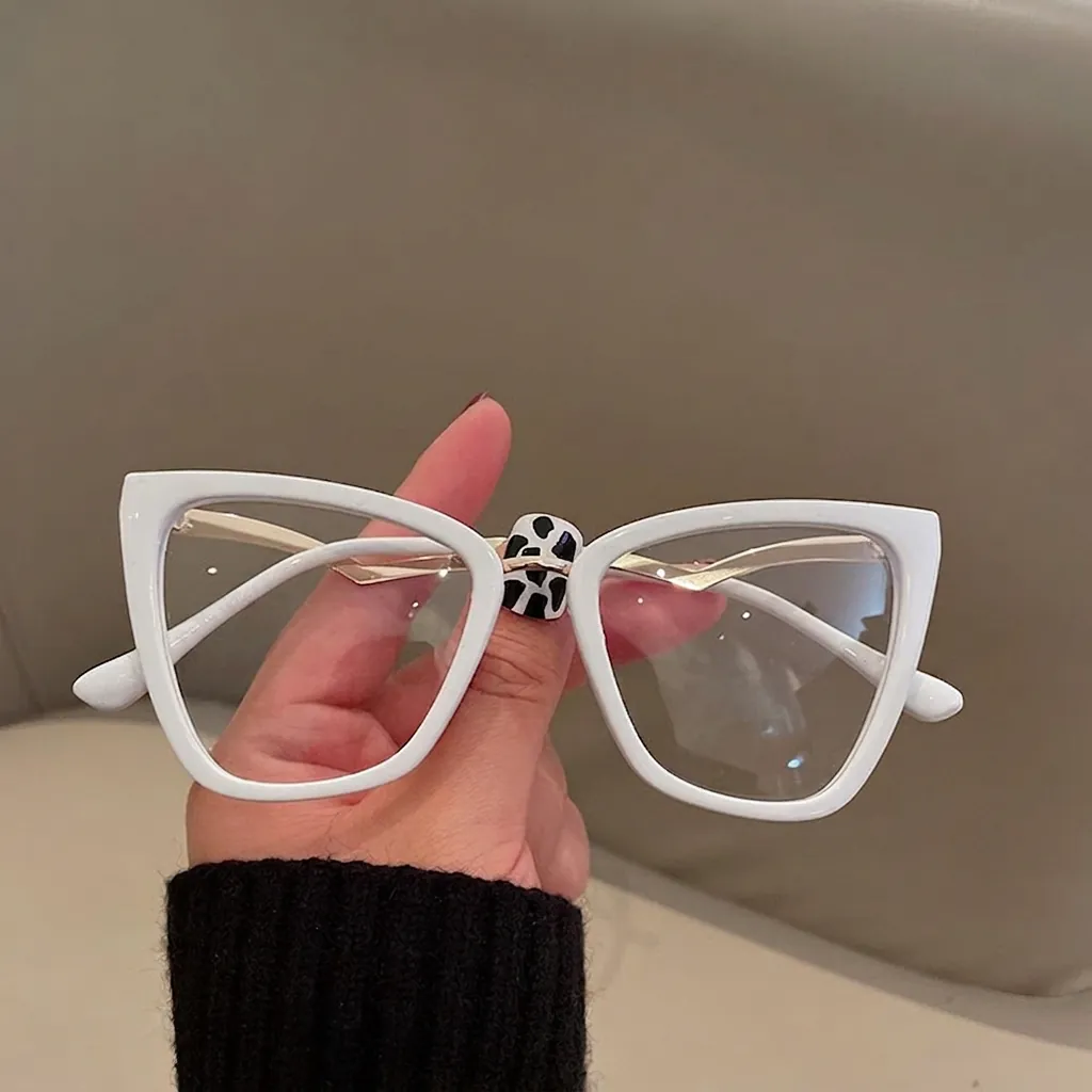 Women Cat Eye Anti Blue Light Glasses Frames Metal Wavy Temples Fashion Retro Clear Lens Optical Eyewear