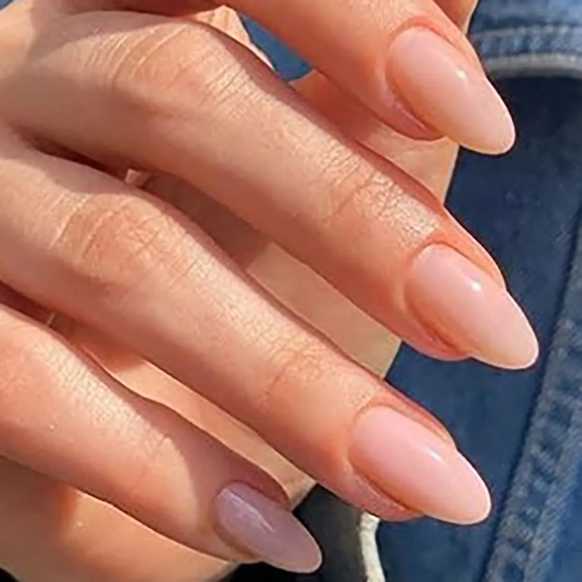 Glossy Almond Press On Nails Nude Pink Solid Color Removable Artificial False Nails Sweet Style