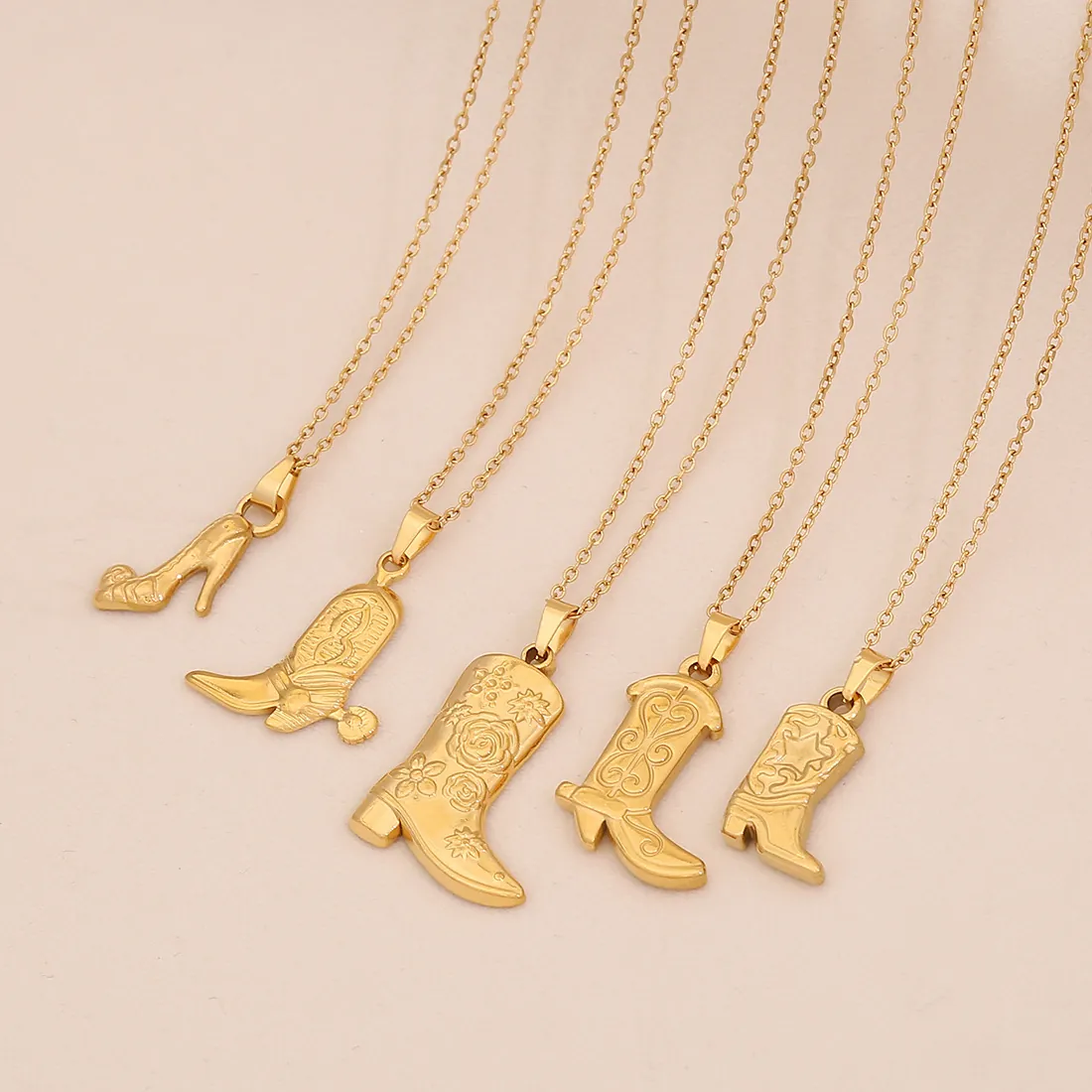 Collier Pendentif Botte De Cowboy Talon Haut Acier Inoxydable Style Western Rétro Bijoux Plaqués Or Pour Femmes