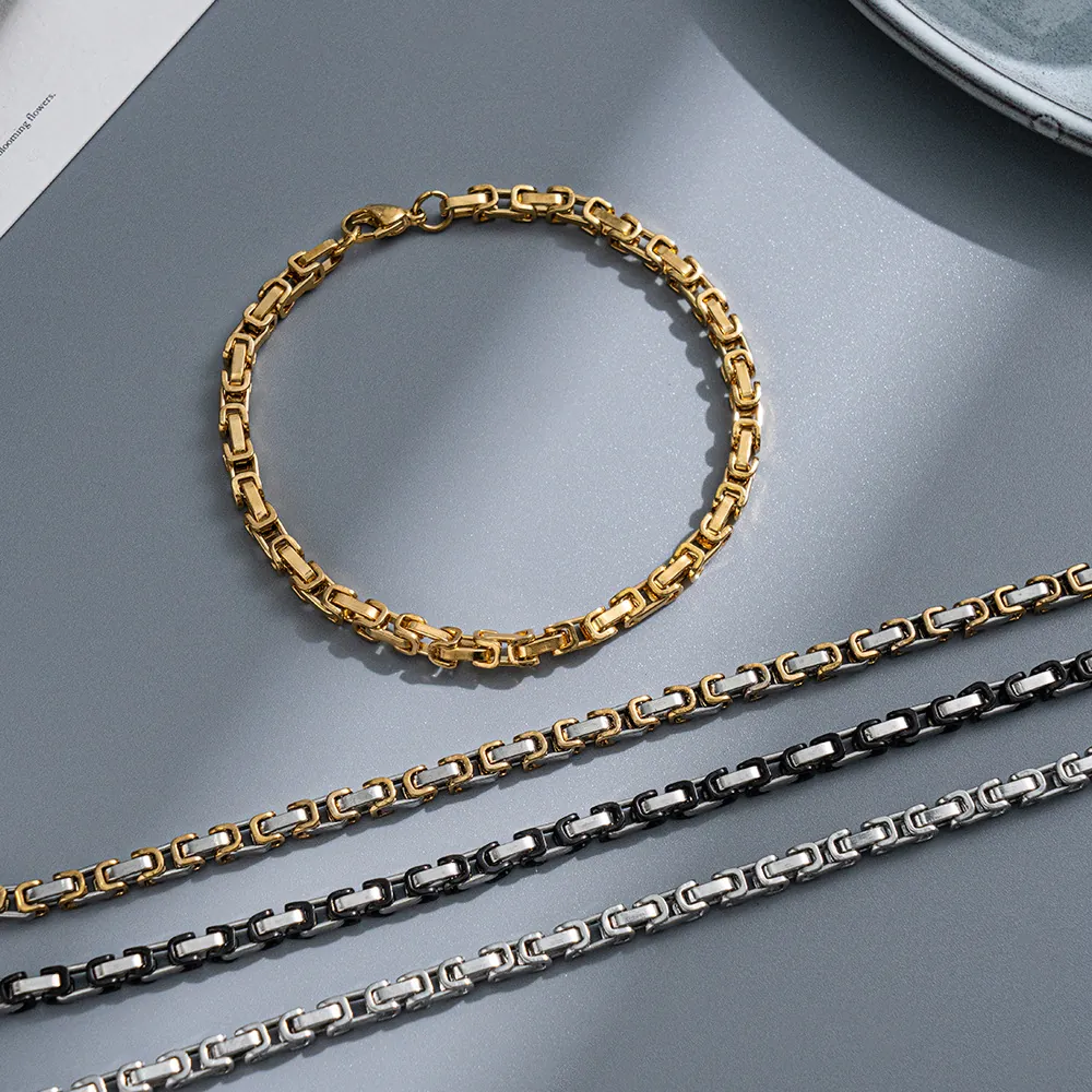 Byzantine Box Chain Bracelet Stainless Steel Polished Fade Resistant Hip Hop Fashion Jewelry Accessory For Men
