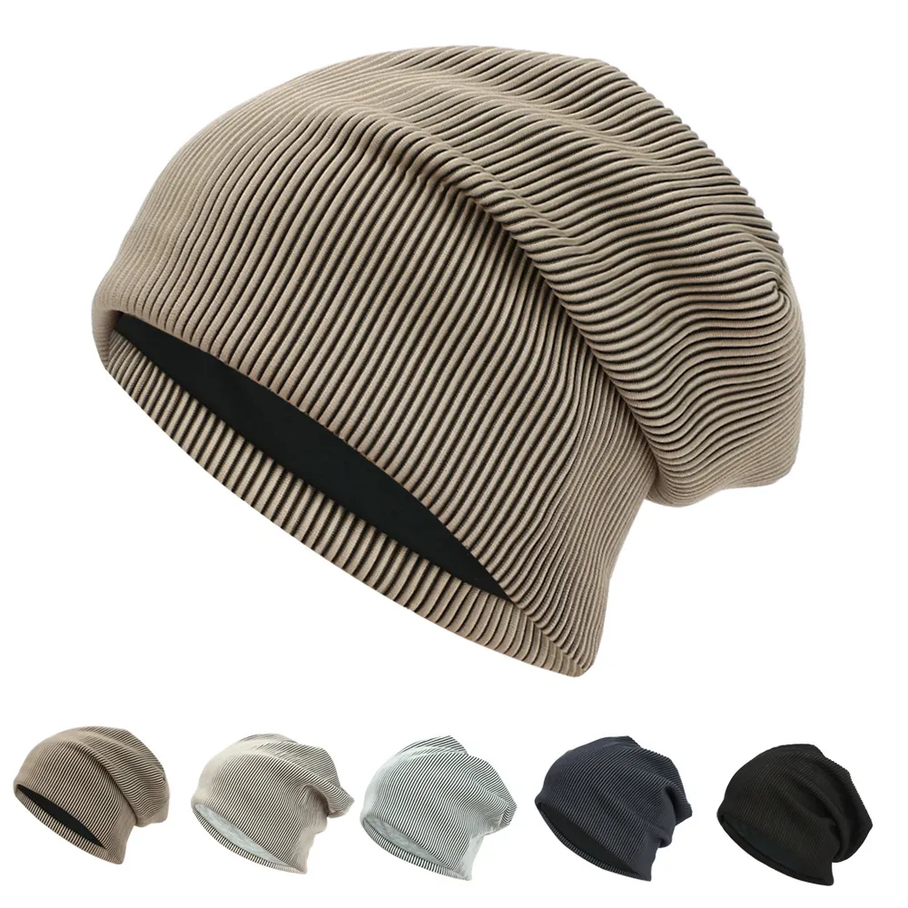 Bonnet Beanie Tombant Tricot Acrylique Plissé Côtelé Hiver Chaud Rayé Couleur Unie Femmes Hommes Mode Bonnet Froid