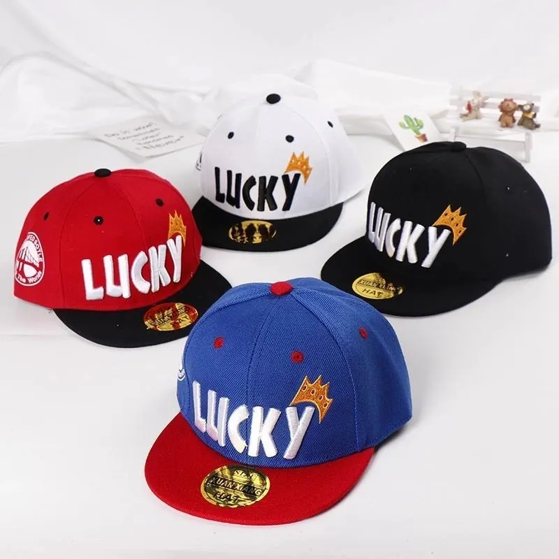 Casquette De Baseball Enfant Coton Visière Plate Snapback Chapeau Broderie Lucky Style Hip Hop Pour Garçons