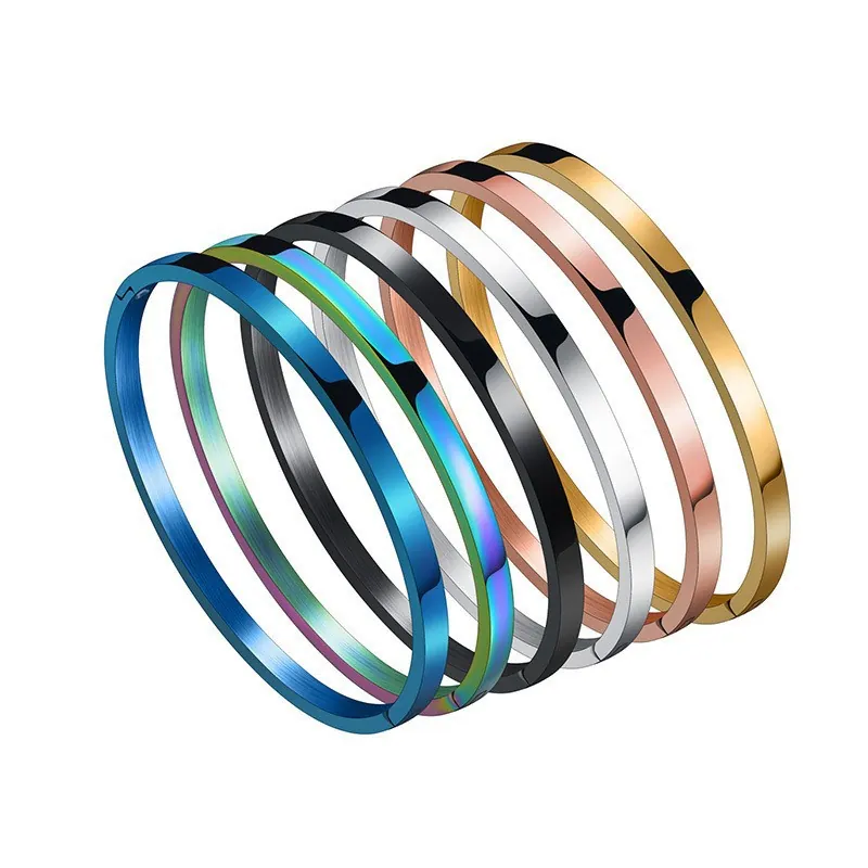 Bracciale Rigido Minimalista In Acciaio Inossidabile Al Titanio Per Donna Uomo Gioielli Di Moda Lucidati Spazzolati Unisex