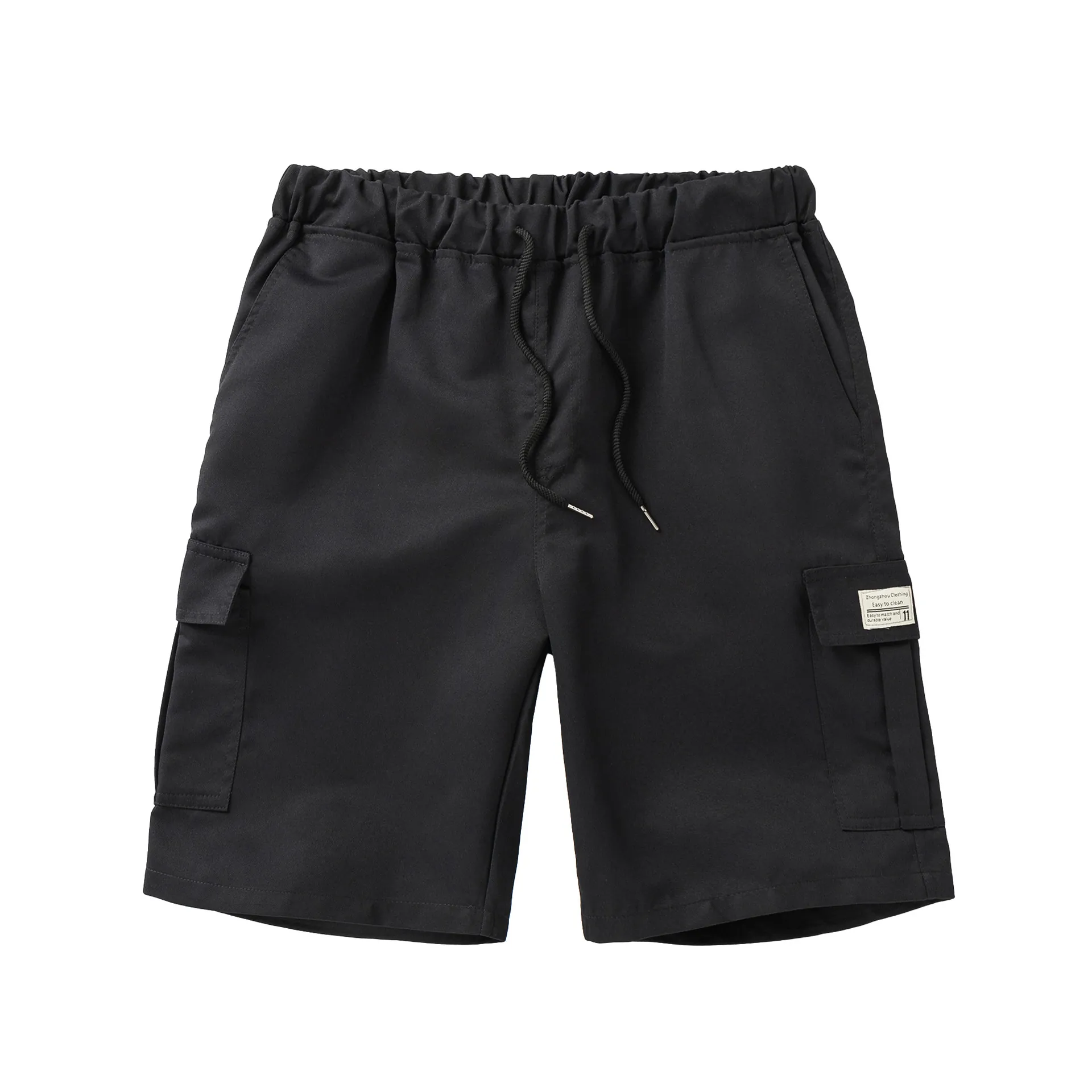 Men Cargo Shorts Polyester Woven Twill Elastic Drawstring Waist Multi Pockets Loose Fit Casual Sports Hip Hop