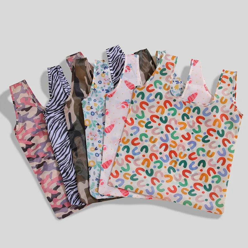 Foldable Shopping Bag Eco Friendly Large Capacity Nylon Portable Lightweight Tote Handbag With Hook For Women Grocery Travel