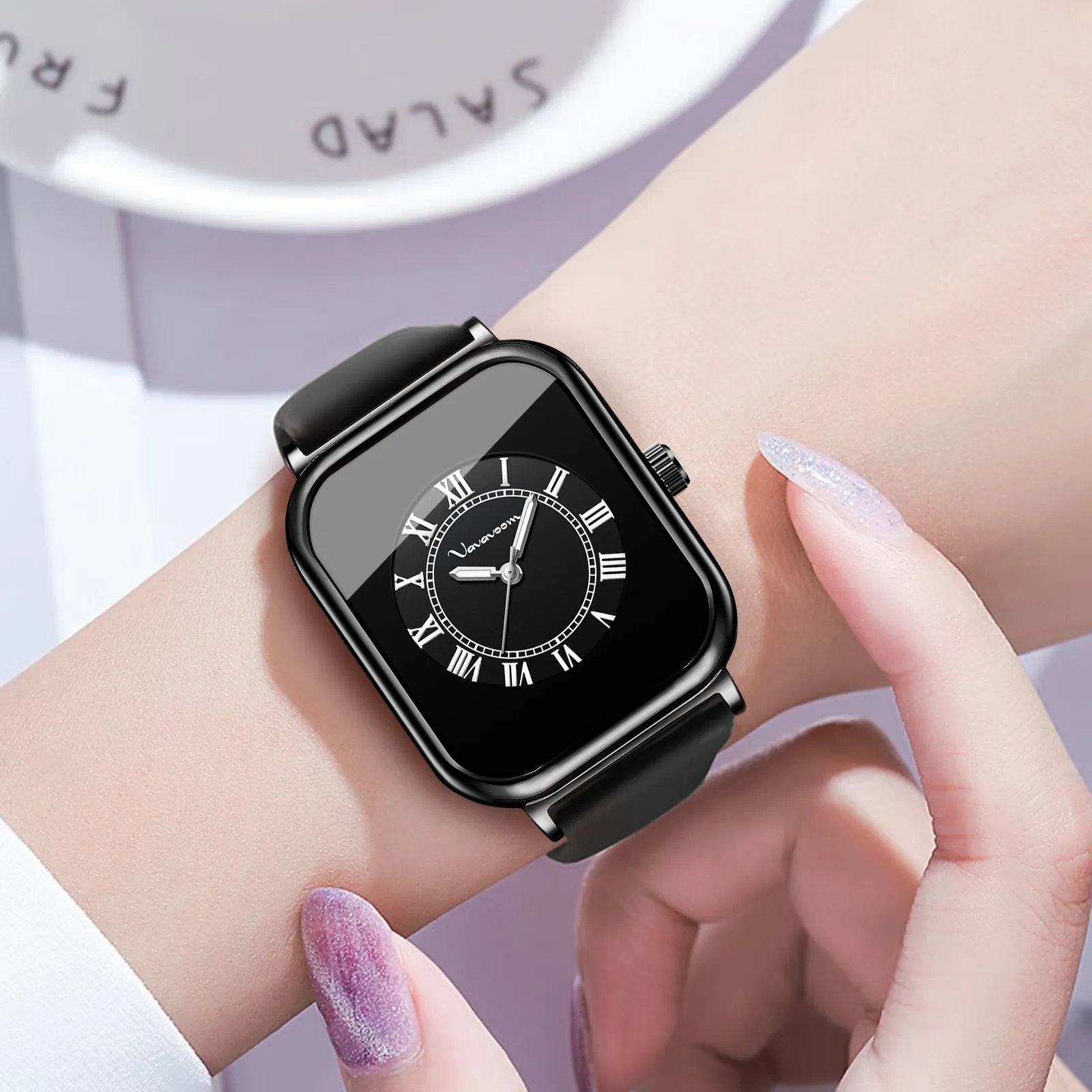 Women Quartz Watch Square Dial Roman Numerals Silicone Strap Waterproof Business Casual Fashion Wristwatch
