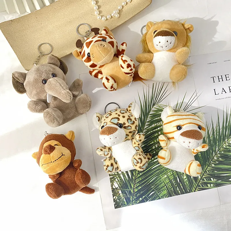 Cute Cartoon Plush Animal Keychain Soft Stuffed Jungle Animal Backpack Pendant Toy Accessory Lion Elephant Giraffe Tiger For Bags