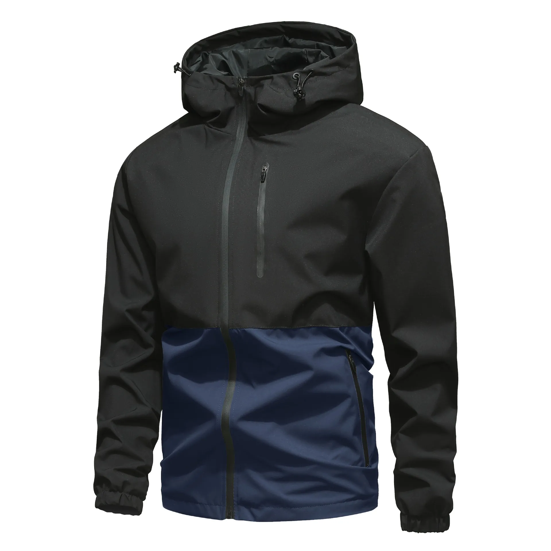 Giacca A Vento Con Cappuccio Da Uomo Impermeabile Color-Block Tasca Con Zip Casual Sport All'aperto