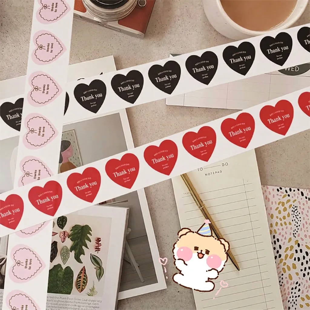 Heart Shaped Thank You Stickers Self Adhesive Decorative Labels For Gift Packaging Sealing Scrapbooking Cute Colorful
