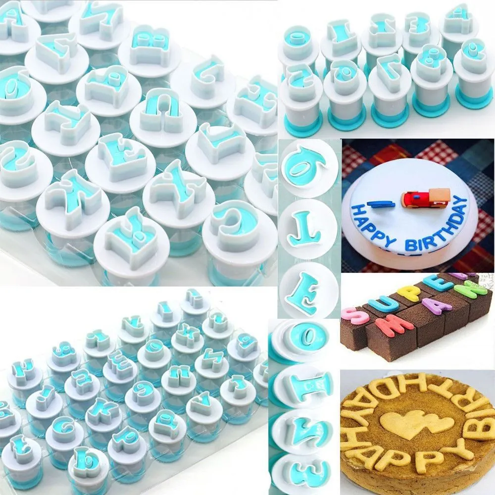 Alphabet Number Cookie Cutters Plastic Press Type Cake Fondant Embossing Mold DIY Baking Tools 3D Stamp