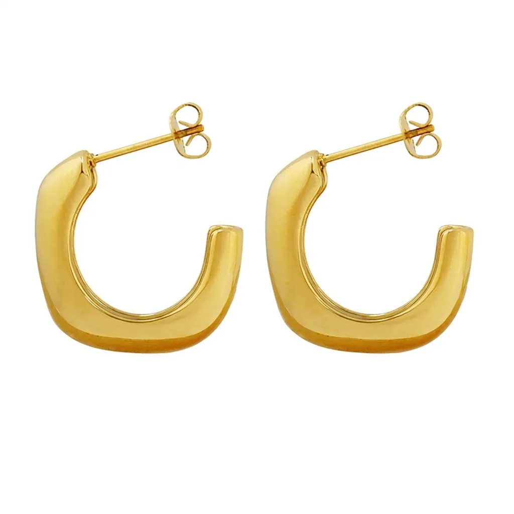 Boucles D'oreilles Créoles Épaisses En Forme De C En Acier Titane Plaqué Or 18K Style Géométrique Minimaliste Avec Tige En Acier Inoxydable