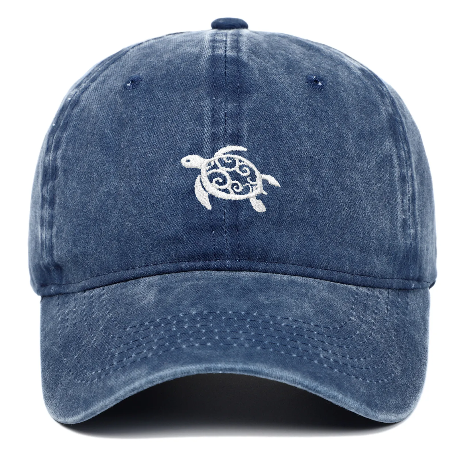 Gewaschene Baumwolle Baseballkappe Vintage Meeresschildkröte Stickerei Verstellbare Dad Hat Outdoor Sonnenschutz Atmungsaktiv