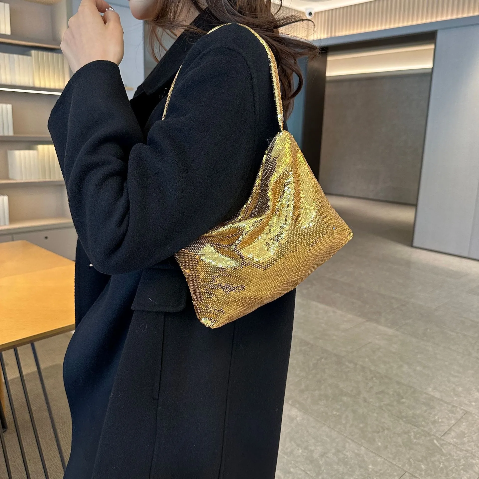 Sac À Bandoulière Sous L'Aisselle En Maille De Strass Et Paillettes Sac Hobo Pour Femmes Pochette De Soirée