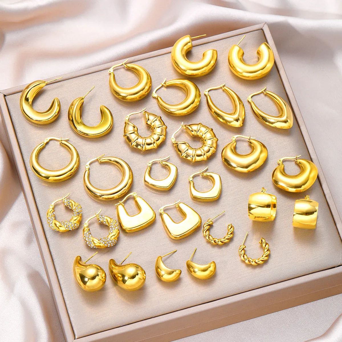 Chunky Water Drop Hoop Earrings Stainless Steel Vacuum Real Gold Plated Geometric Minimalist Fashion Jewelry For Women