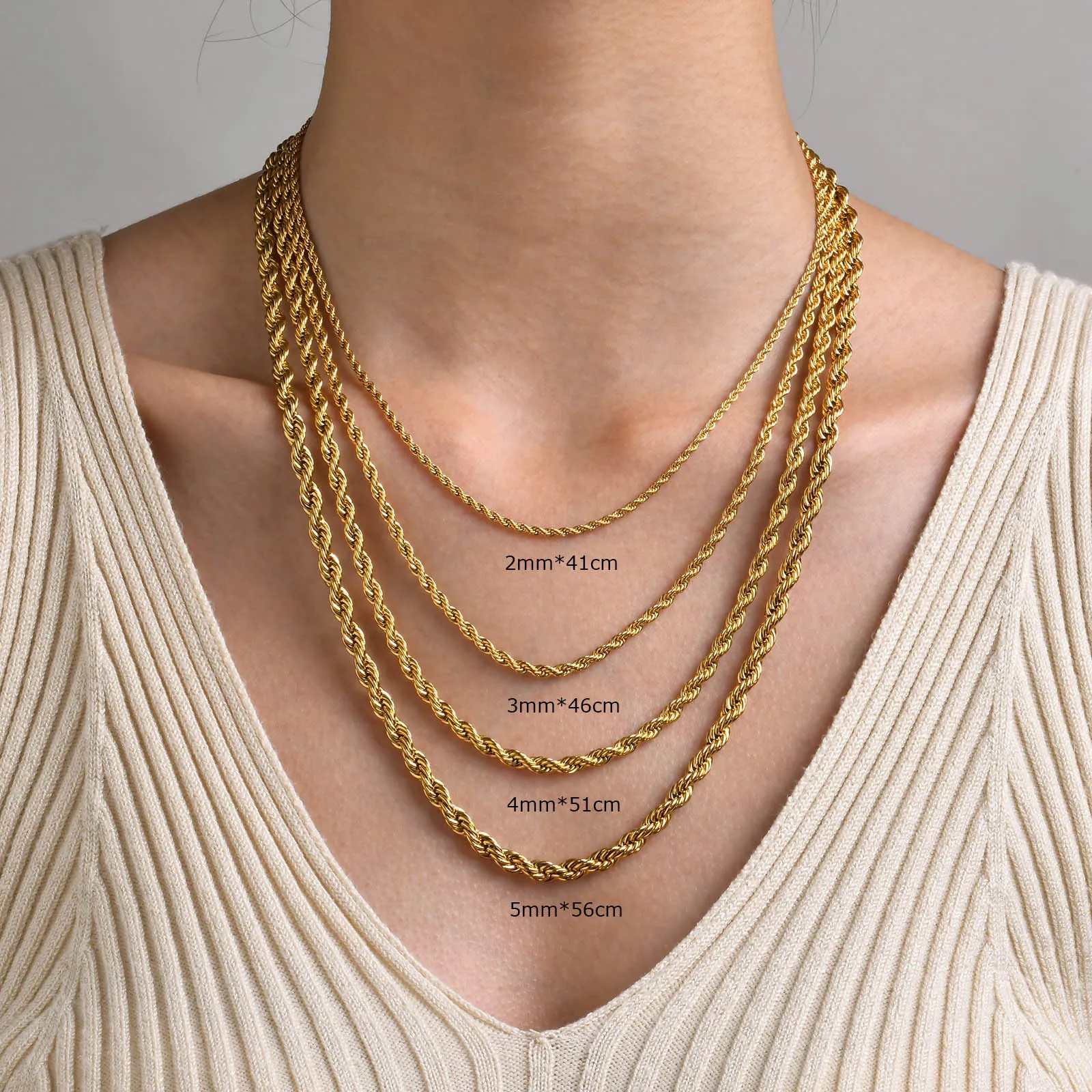 Stainless Steel Rope Chain Necklace Twist Minimalist Layered Jewelry Fashion Accessories For Women