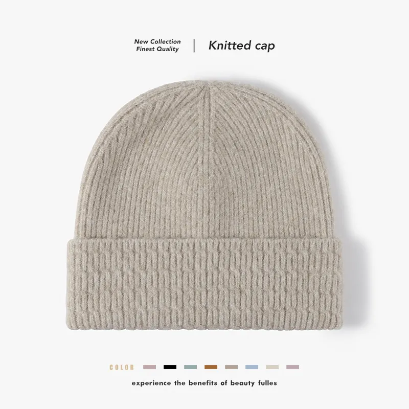 Women Men Winter Warm Wool Knitted Beanie Hat Soft Ribbed Cuffed Skull Cap Solid Color Outdoor Fashion Accessory