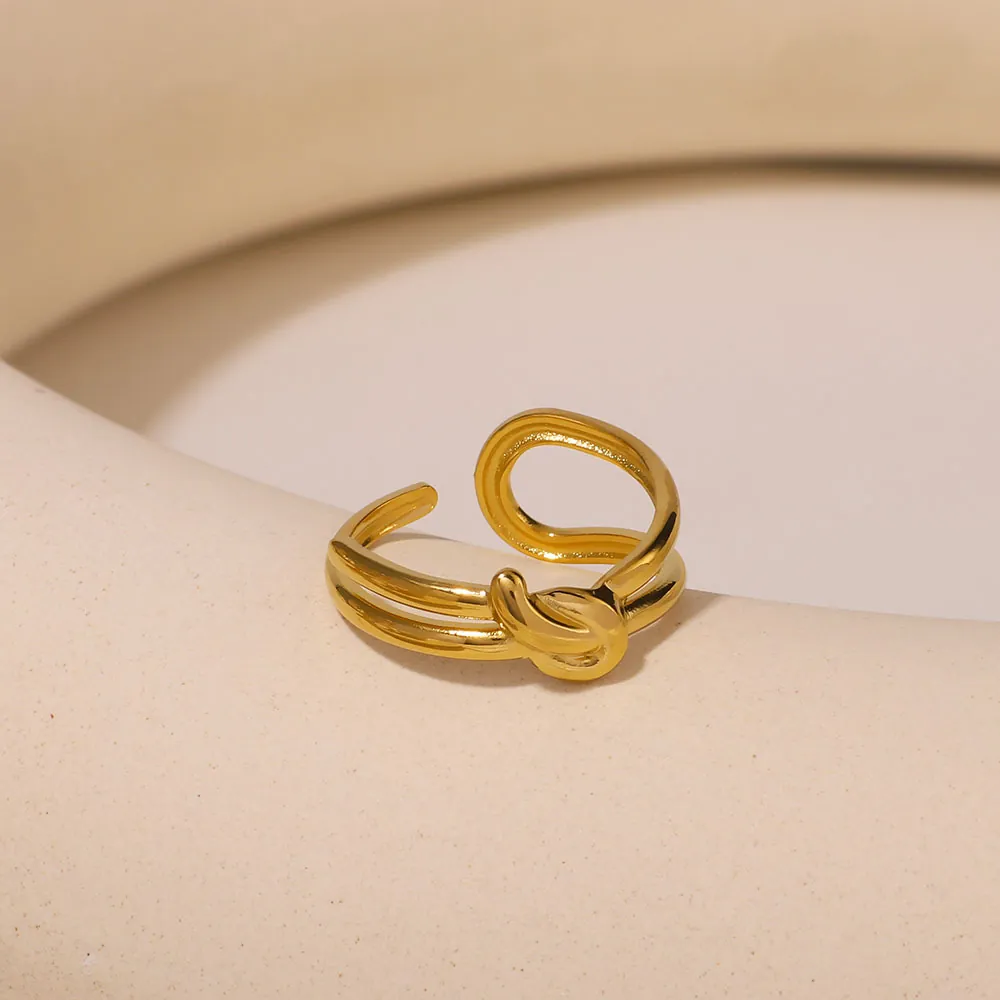 Knoten Ring Edelstahl Vergoldet Offen Verstellbar Minimalistisch Seil Twist Geometrischer Fingerschmuck Damen