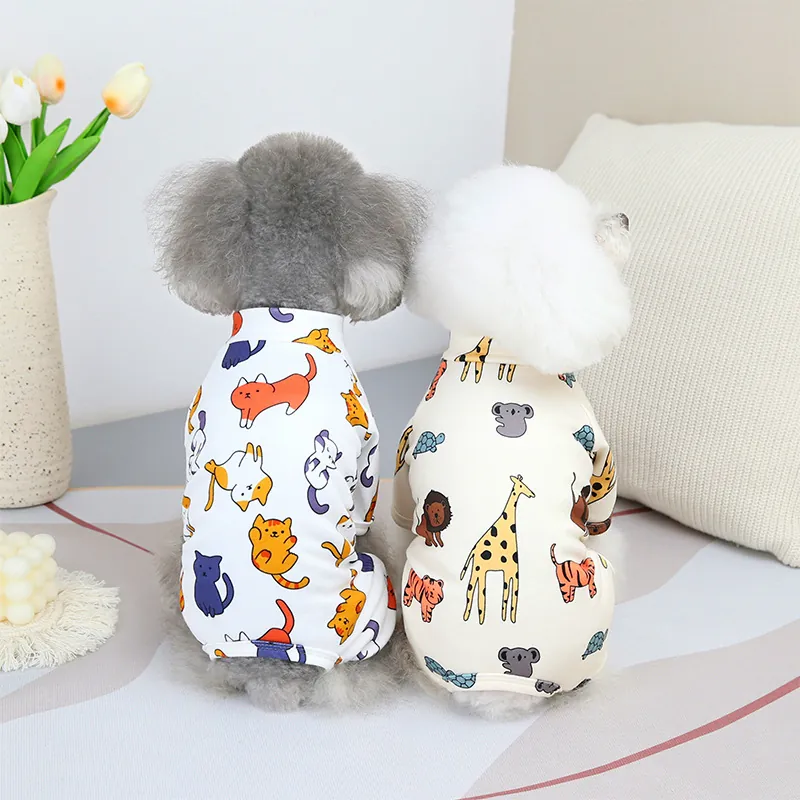Pet Pajamas Jumpsuit Cartoon Animal Printed Soft Cotton Polyester Home Wear For Small Medium Dogs Cats