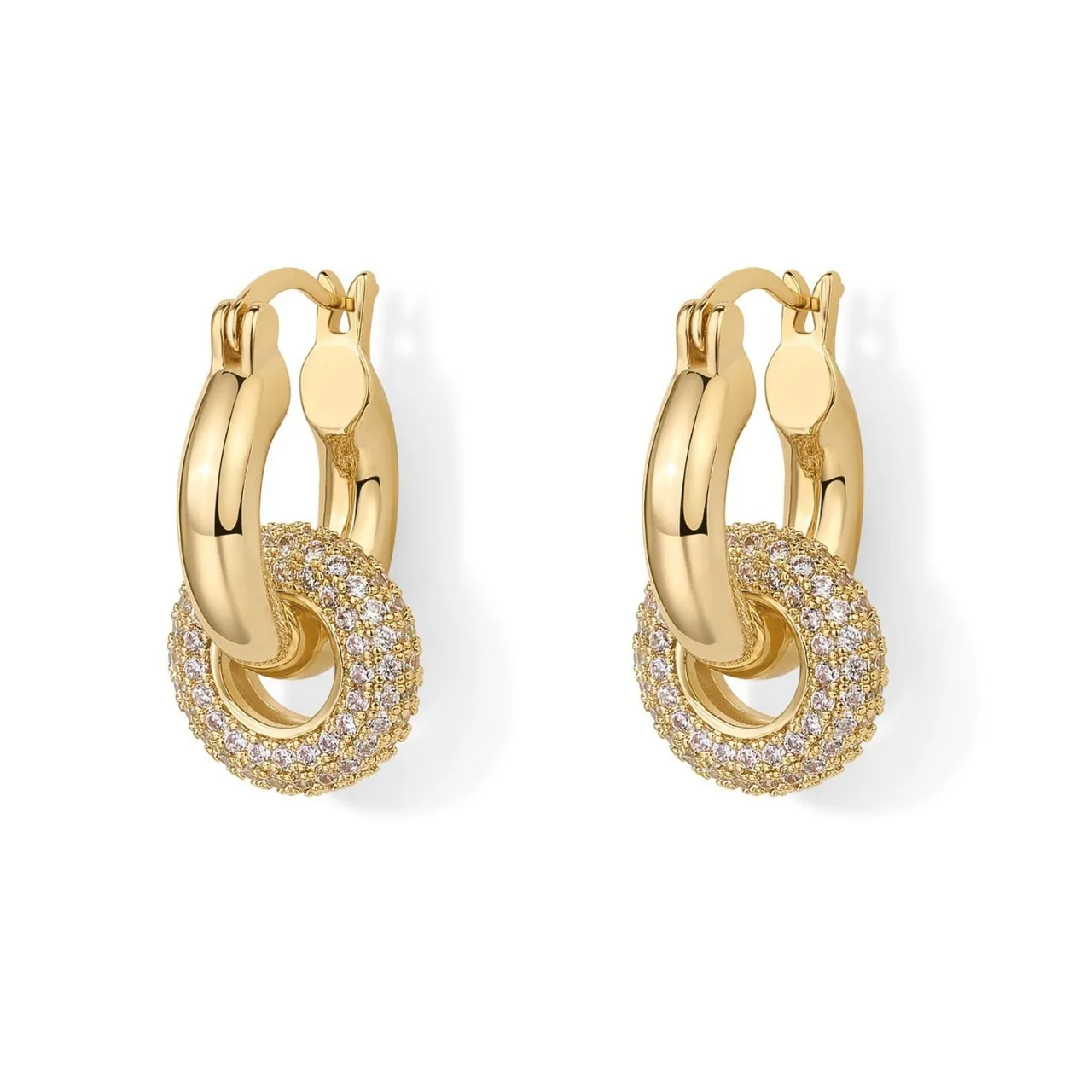 Boucles D Oreilles Huggie En Cuivre Plaqué Or 14K Avec Pendentif Cercle En Zircon Bijoux Pour Femmes Chic