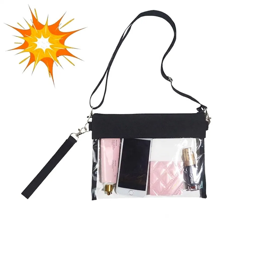 Clear Crossbody Bag Transparent PVC Waterproof Stadium Approved Cosmetic Makeup Bag With Adjustable Strap For Women