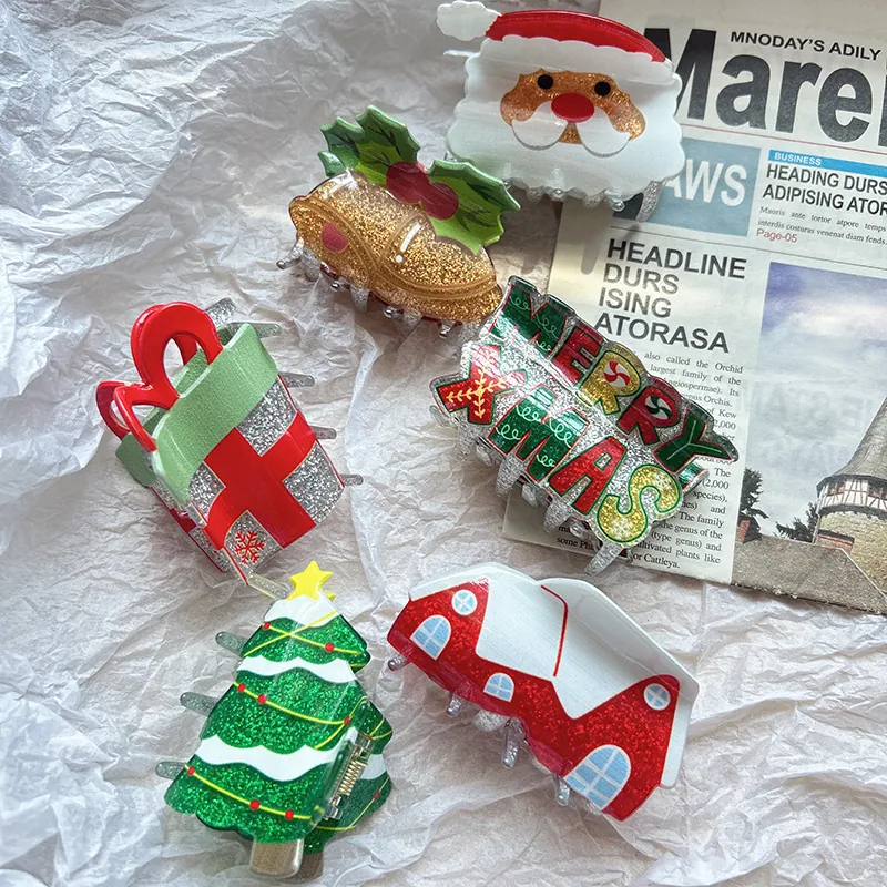 Glitzer Weihnachten Haarklammern Acryl Weihnachtsmann Baum Glocke Festliche Party Haarschmuck Für Frauen