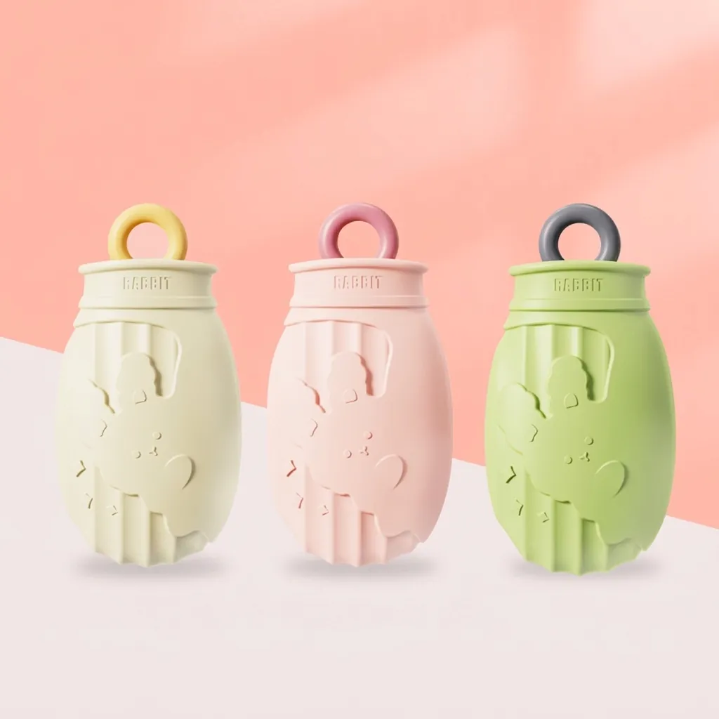 Borsa Acqua Calda In Silicone Microonde Scaldamani Cartone Animato Design Con Rivestimento In Maglia Anti Perdita Portatile
