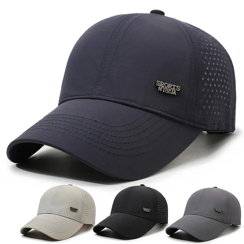 Men's Breathable Mesh Baseball Cap Laser Perforated Quick Dry Outdoor Sport Sun Hat Adjustable Polyester Simple Casual