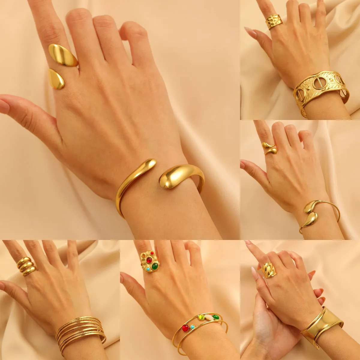 Stainless Steel Bracelet And Ring Bohemian Vintage 18K Gold Plated Sun Starfish Shell Butterfly Eye Flower Women Jewelry