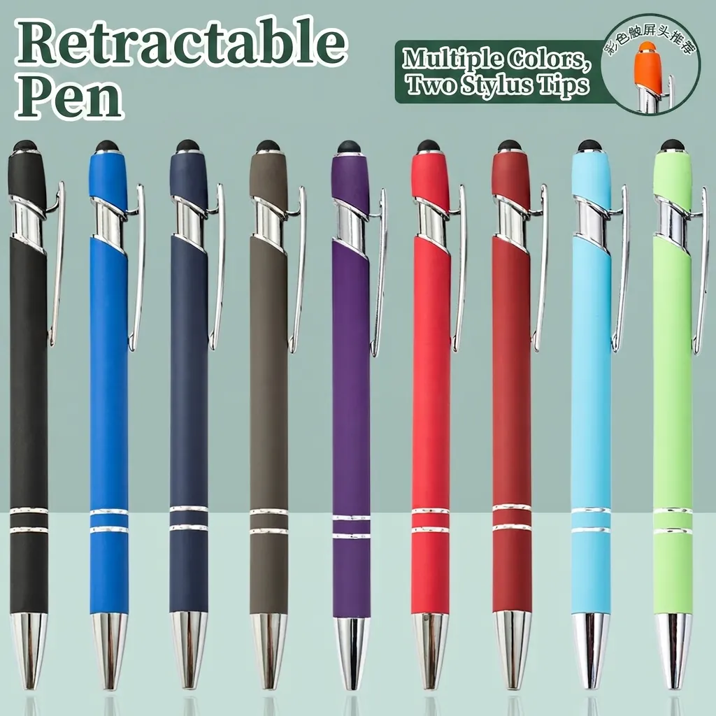 Retractable Ballpoint Pen With Capacitive Stylus Tip Metal Clip Multi Color Office School Stationery Writing