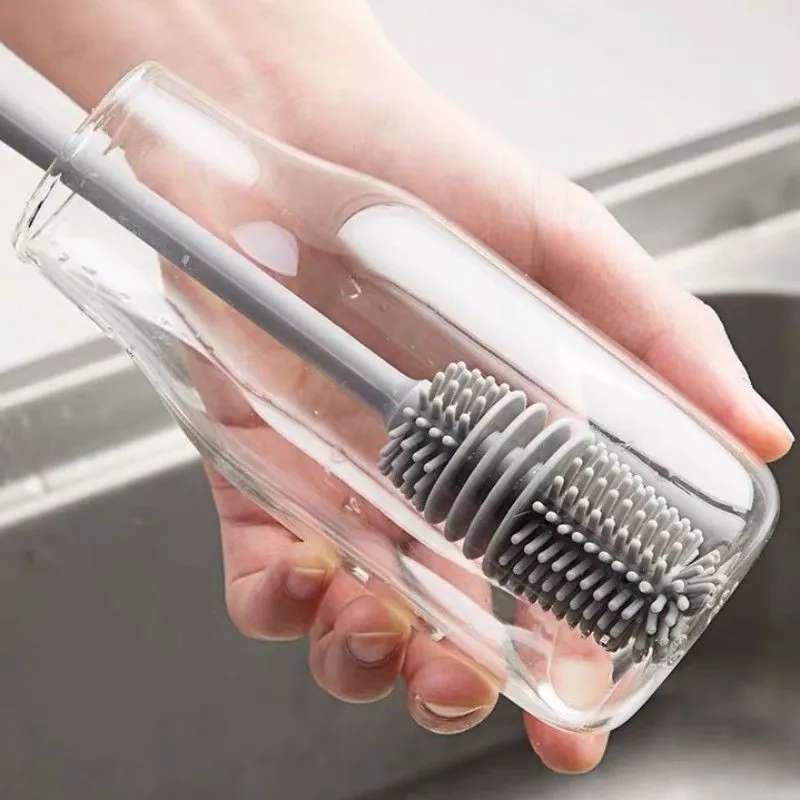 Brosse Nettoyage Bouteille Silicone Long Manche Flexible TPR Épurateur Pour Biberons Verres À Vin Tasses Avec Trou De Suspension
