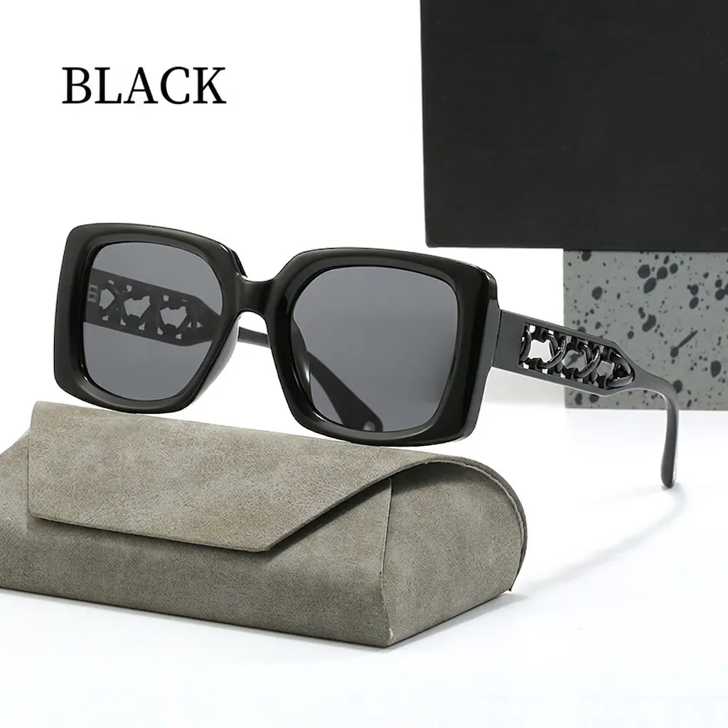 Women Sunglasses Polarized UV400 Square Big Frame PC Resin Lens Fashion Hollow Chain Temples For Driving Travel
