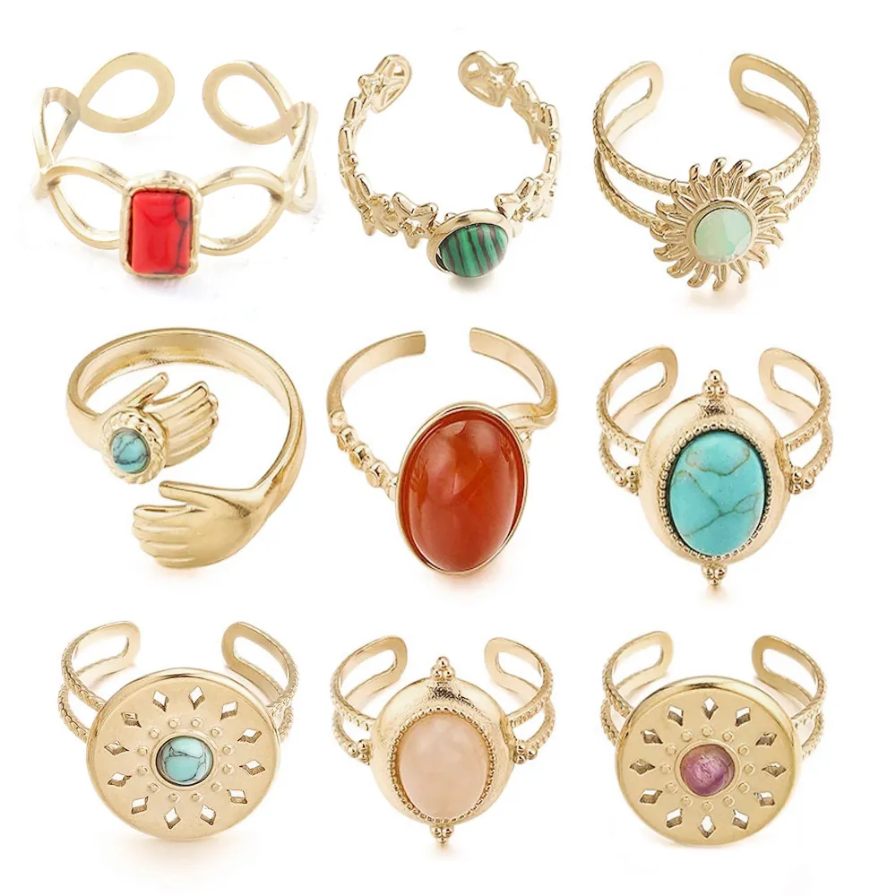 Anello Aperto Regolabile In Acciaio Inossidabile Con Pietra Preziosa Per Donna Retro Boho Mano Stella Cuore Gioielli Geometrici