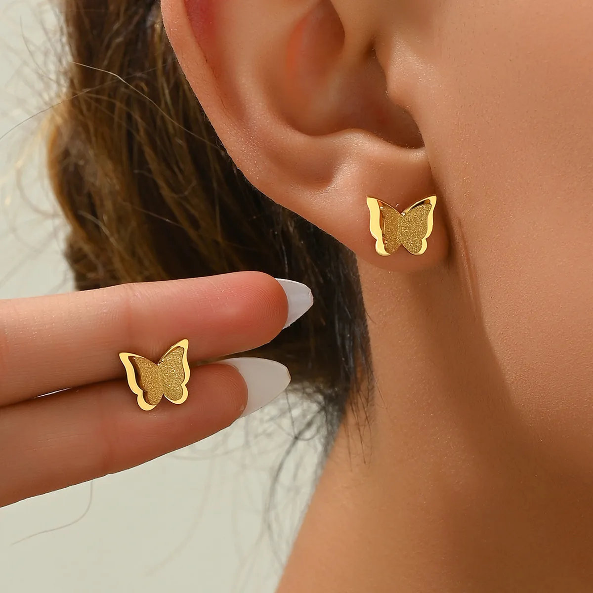 Pendientes De Botón Mariposa Acero Inoxidable Mate Elegante Tendencia Minimalista Joyería De Moda Para Mujer